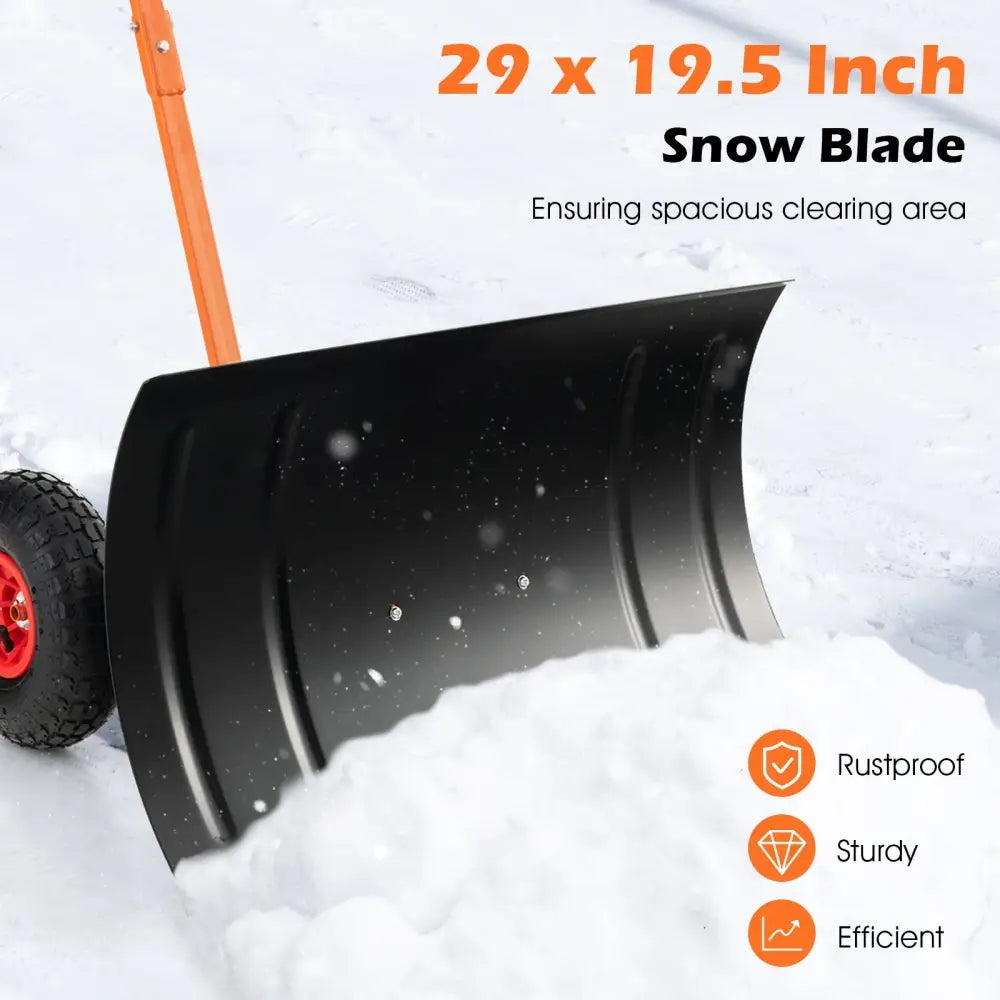 29 Inches Snow Pusher for Driveway-Orange - Orange - Snow Removal