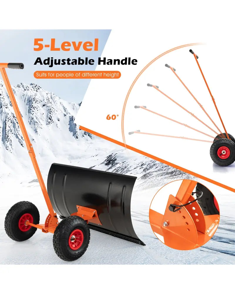 29 Inches Snow Pusher for Driveway-Orange - Orange - Snow Removal