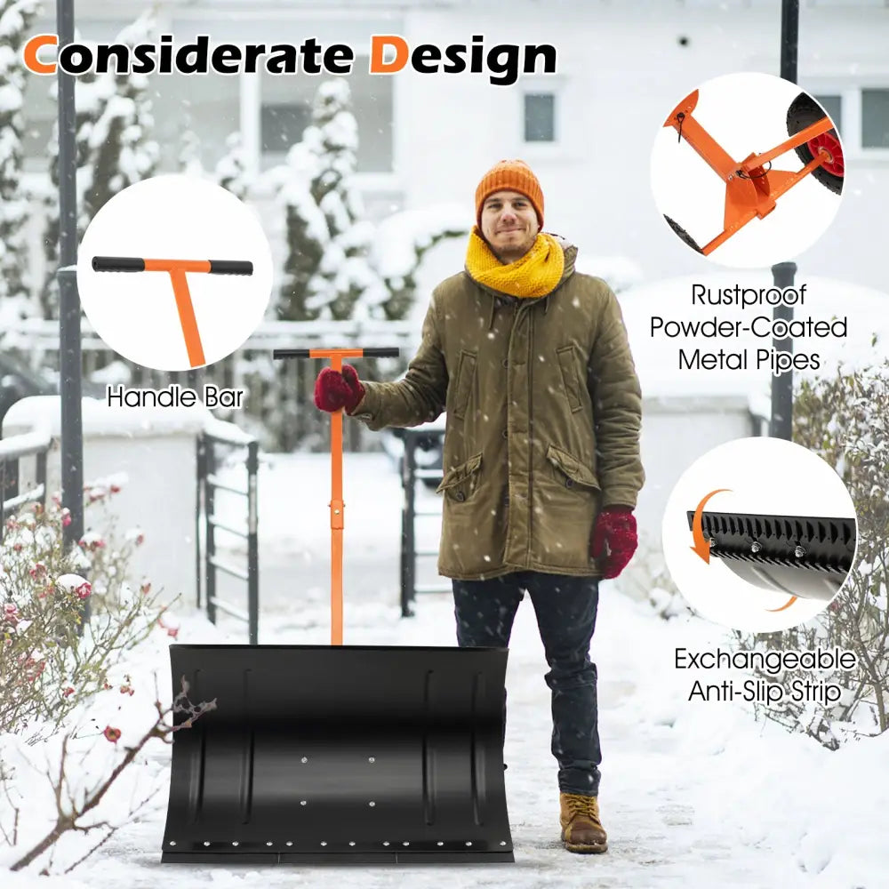 29 Inches Snow Pusher for Driveway-Orange - Orange - Snow Removal