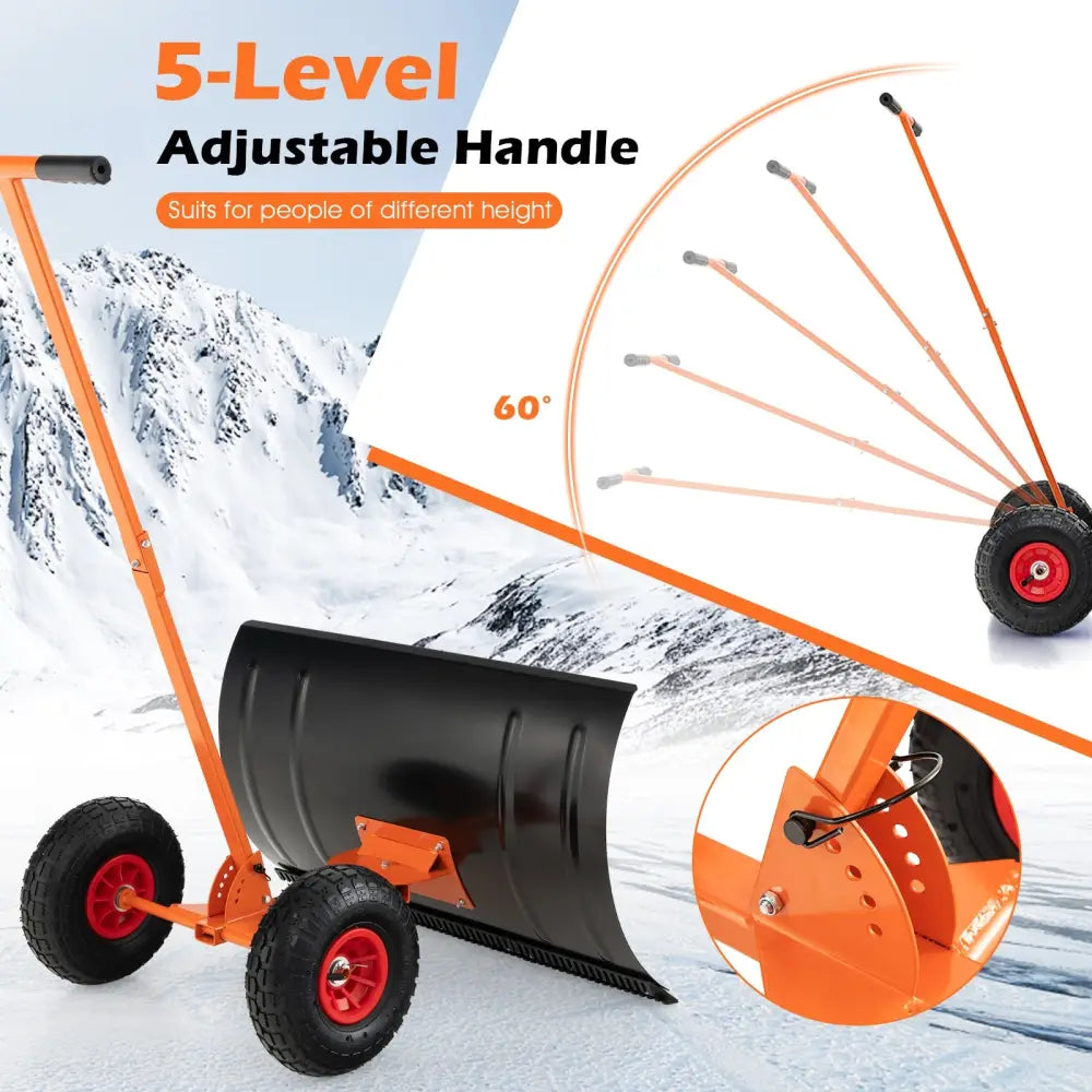 29 Inches Snow Pusher for Driveway-Orange - Orange - Snow Removal