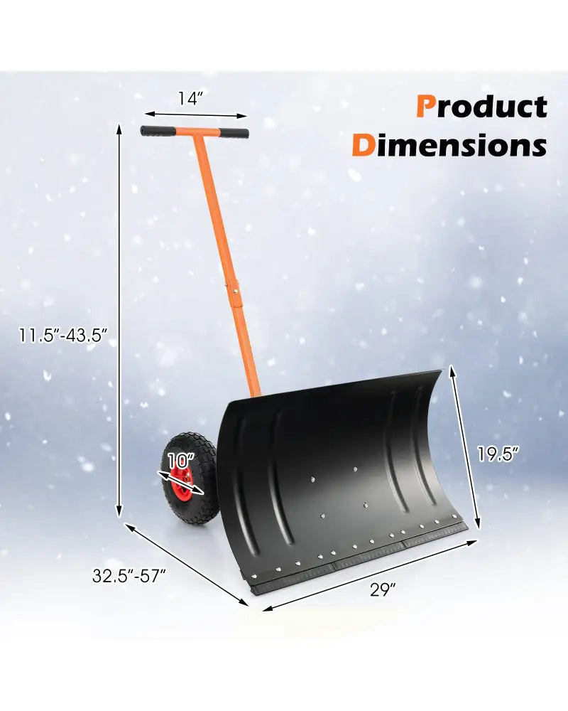 29 Inches Snow Pusher for Driveway-Orange - Orange - Snow Removal