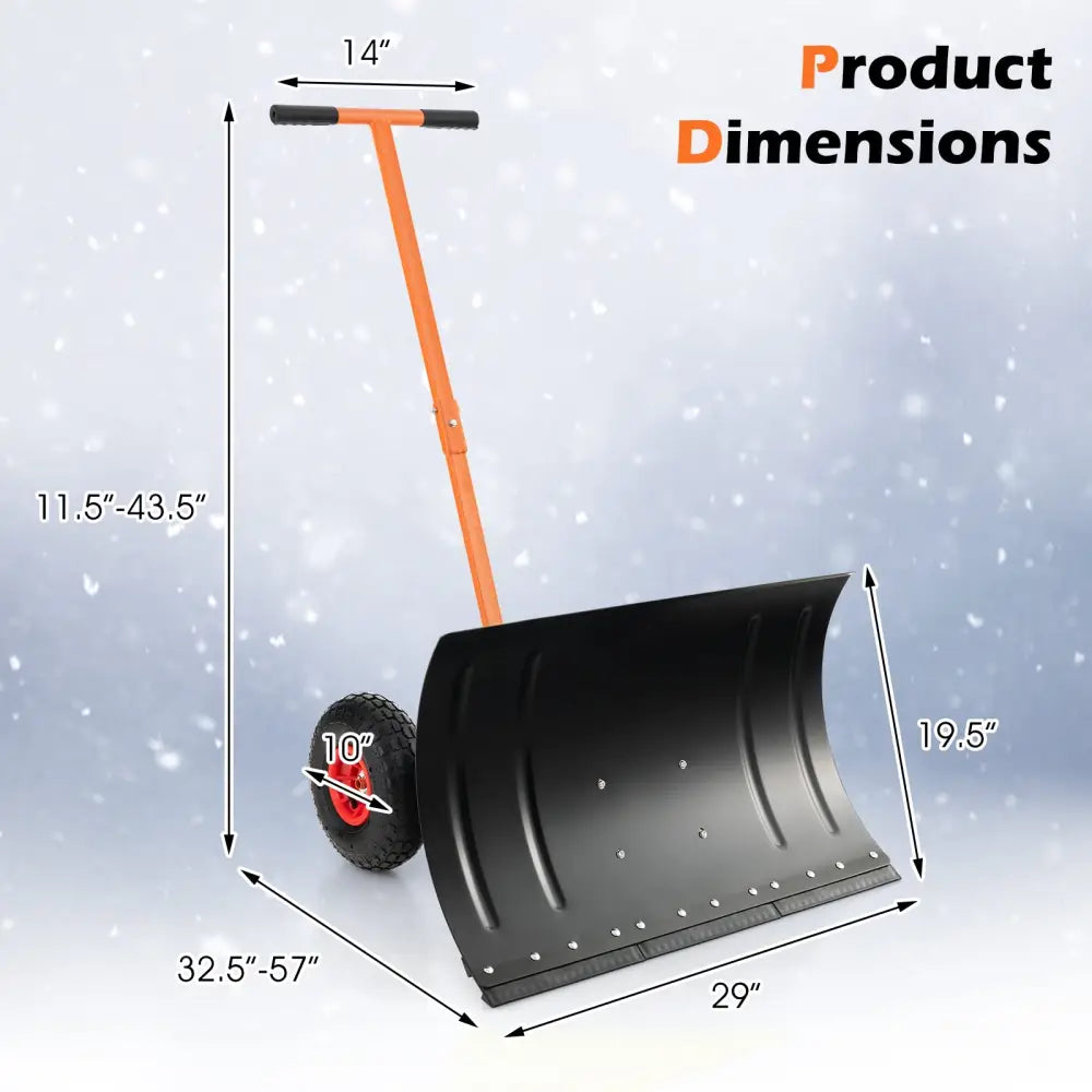 29 Inches Snow Pusher for Driveway-Orange - Orange - Snow Removal