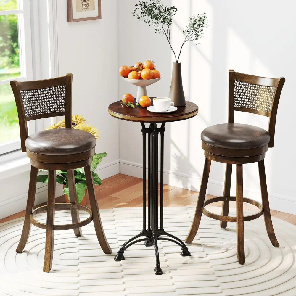 29 Inches Swivel Counter Height Barstool Set of 2 with Rattan Backrest and Footrest-Brown Costway