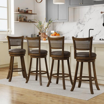 29 Inches Swivel Counter Height Barstool Set of 2 with Rattan Backrest and Footrest-Brown Costway