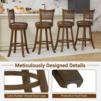 29 Inches Swivel Counter Height Barstool Set of 2 with Rattan Backrest and Footrest-Brown Costway