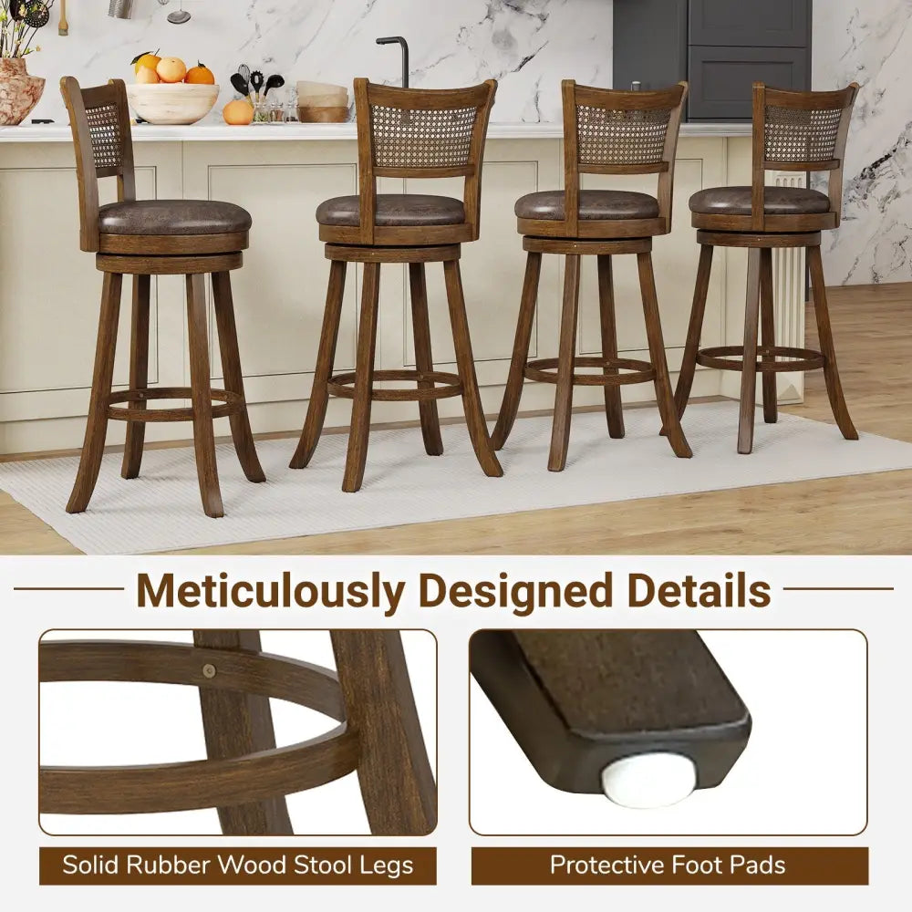 29 Inches Swivel Counter Height Barstool Set of 2 with Rattan Backrest and Footrest-Brown Costway