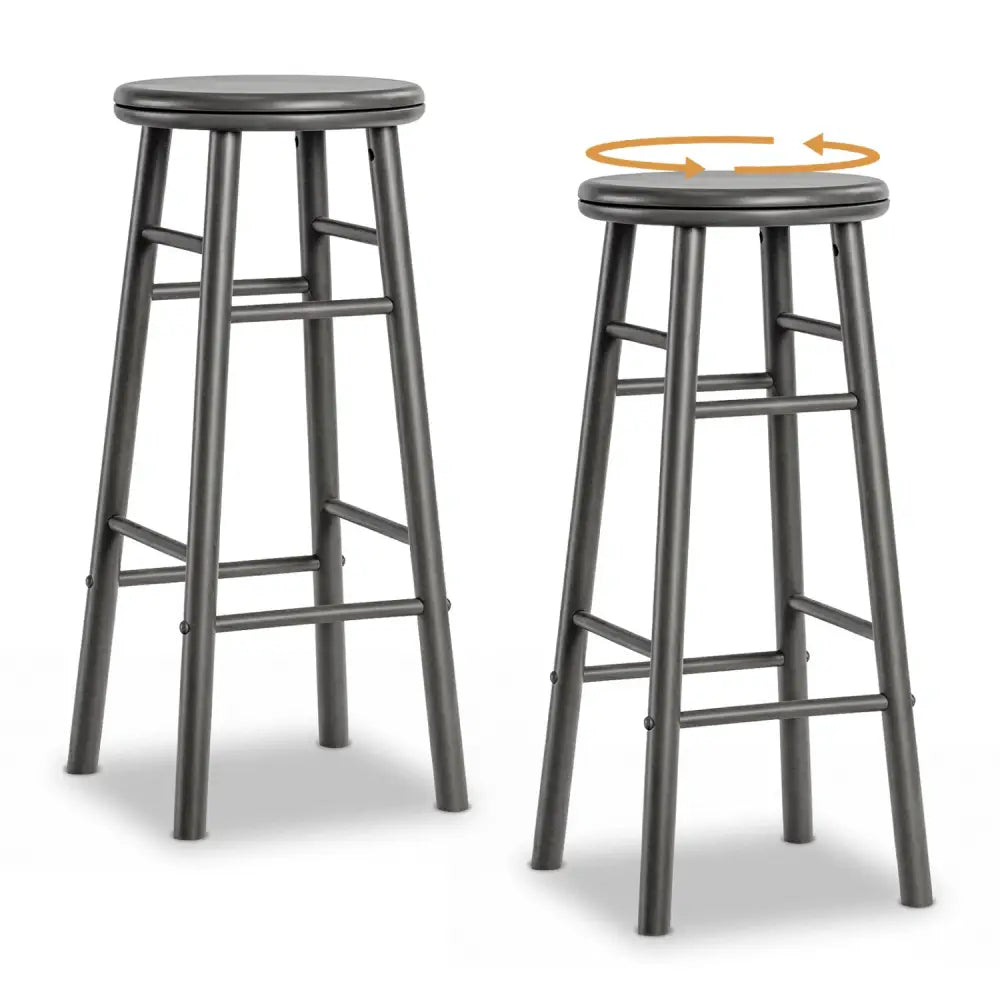 29’’ Swivel Bar Stools Set of 2 with Footrests & Crossbars-Gray - Gray - Bar Stools