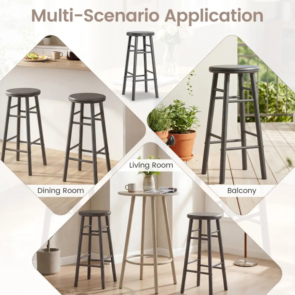 29’’ Swivel Bar Stools Set of 2 with Footrests & Crossbars-Gray - Gray - Bar Stools