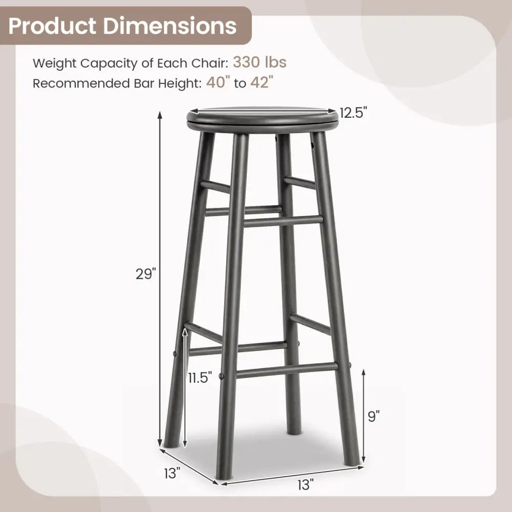 29’’ Swivel Bar Stools Set of 2 with Footrests & Crossbars-Gray - Gray - Bar Stools