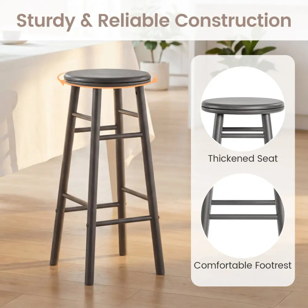 29’’ Swivel Bar Stools Set of 2 with Footrests & Crossbars-Gray - Gray - Bar Stools