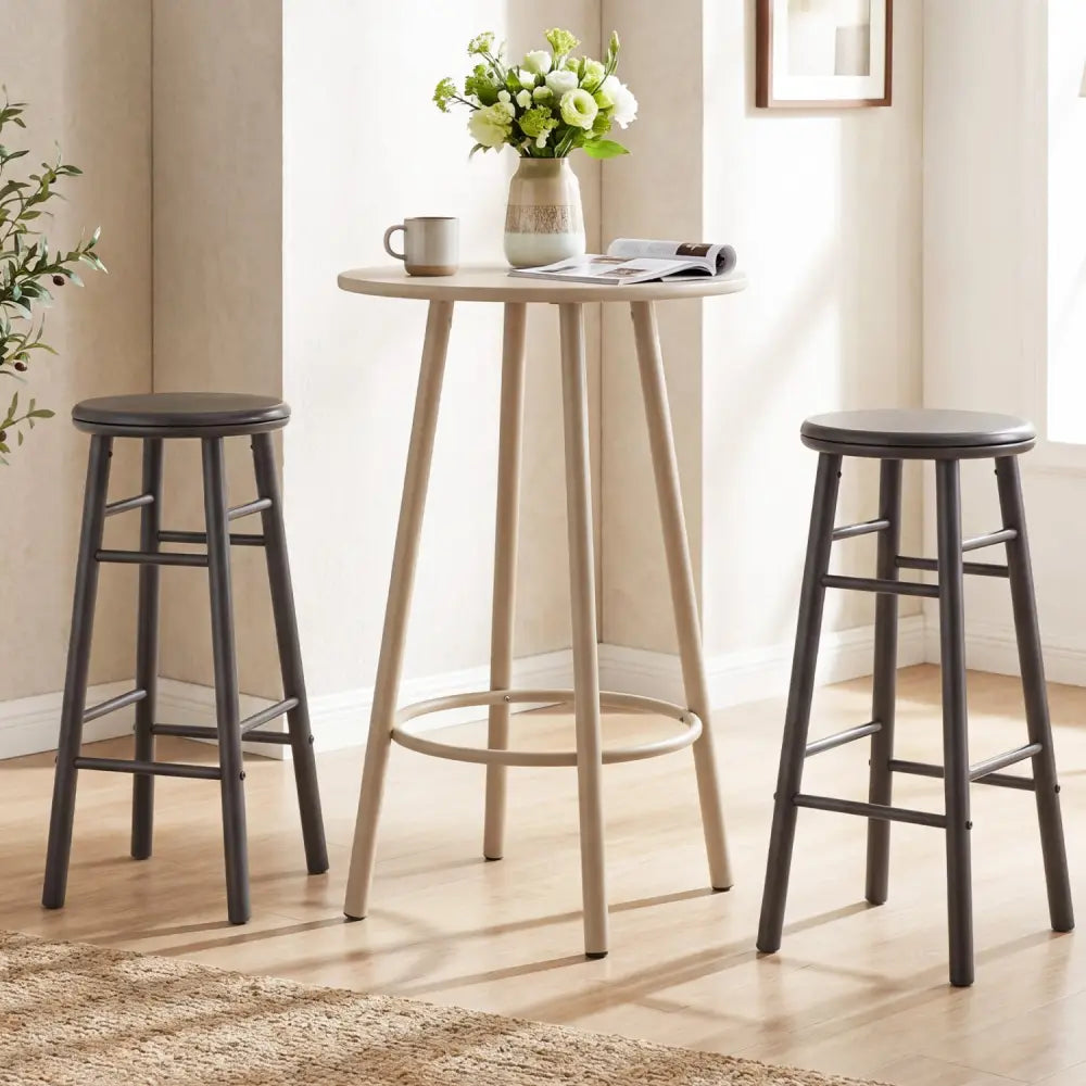 29’’ Swivel Bar Stools Set of 2 with Footrests & Crossbars-Gray - Gray - Bar Stools