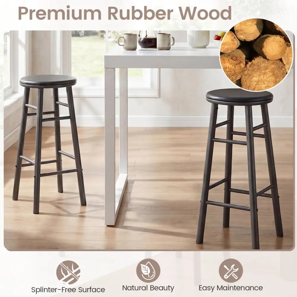 29’’ Swivel Bar Stools Set of 2 with Footrests & Crossbars-Gray - Gray - Bar Stools