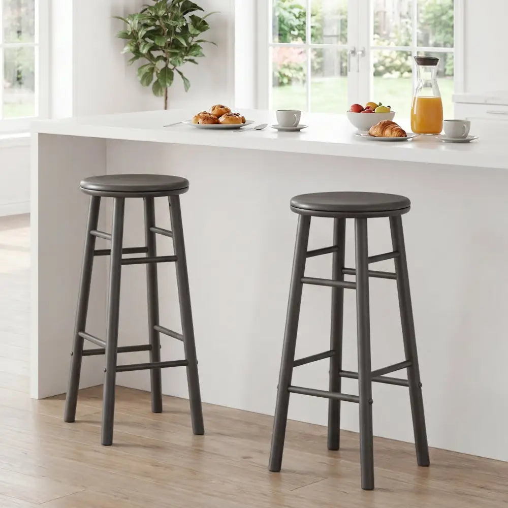 29’’ Swivel Bar Stools Set of 2 with Footrests & Crossbars-Gray - Gray - Bar Stools