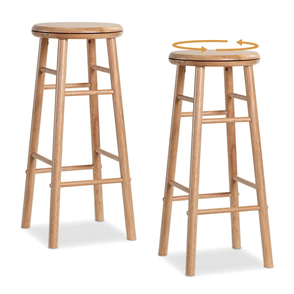 29’’ Swivel Bar Stools Set of 2 with Footrests & Crossbars-Natural - Natural - Bar Stools