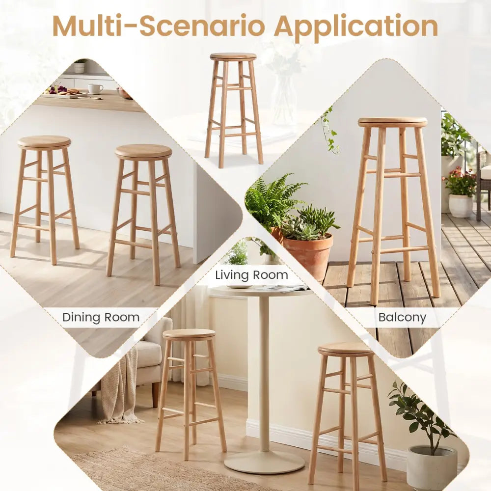 29’’ Swivel Bar Stools Set of 2 with Footrests & Crossbars-Natural - Natural - Bar Stools