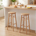 29’’ Swivel Bar Stools Set of 2 with Footrests & Crossbars-Natural - Natural - Bar Stools
