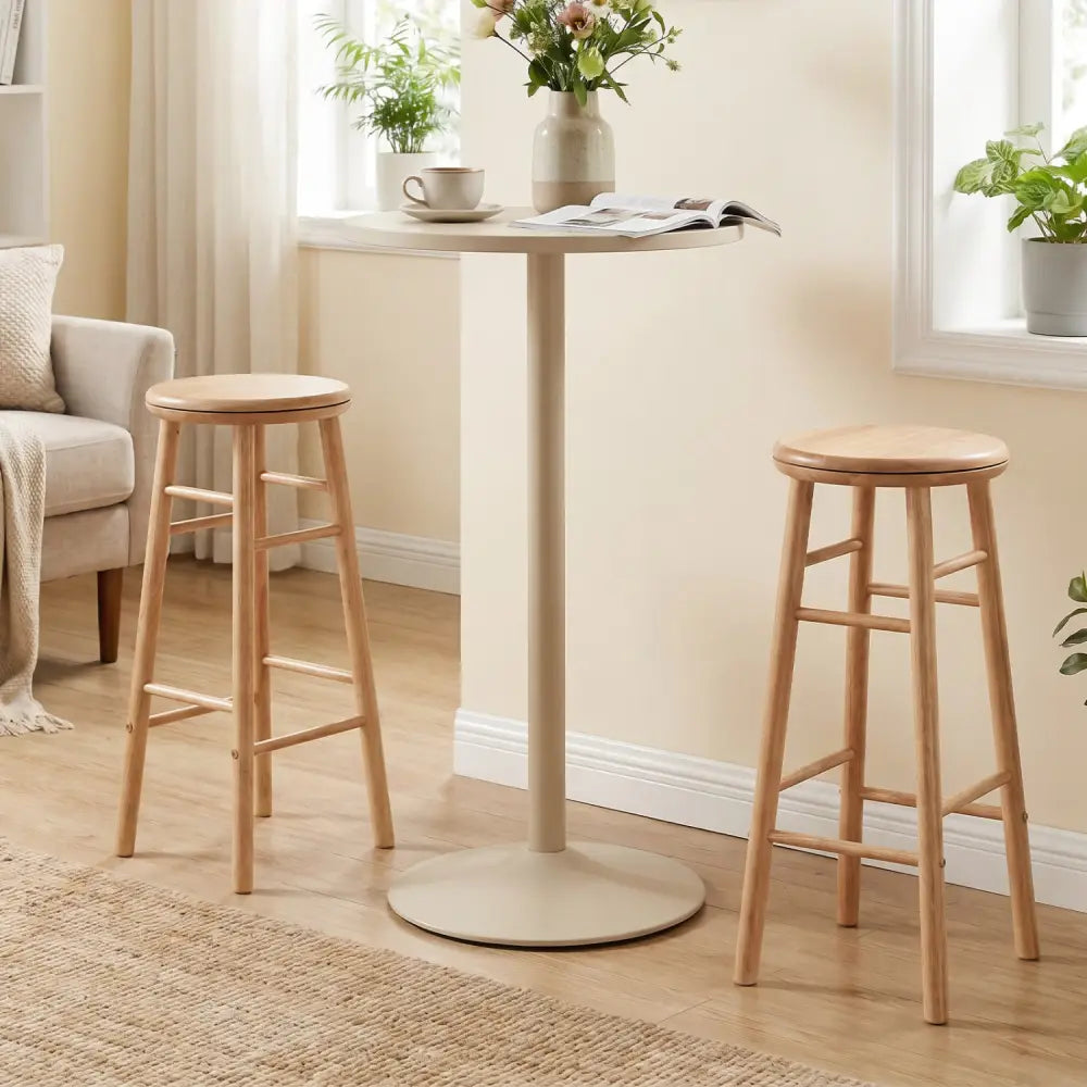 29’’ Swivel Bar Stools Set of 2 with Footrests & Crossbars-Natural - Natural - Bar Stools