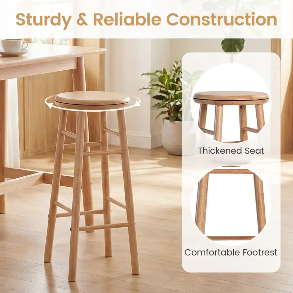 29’’ Swivel Bar Stools Set of 2 with Footrests & Crossbars-Natural - Natural - Bar Stools