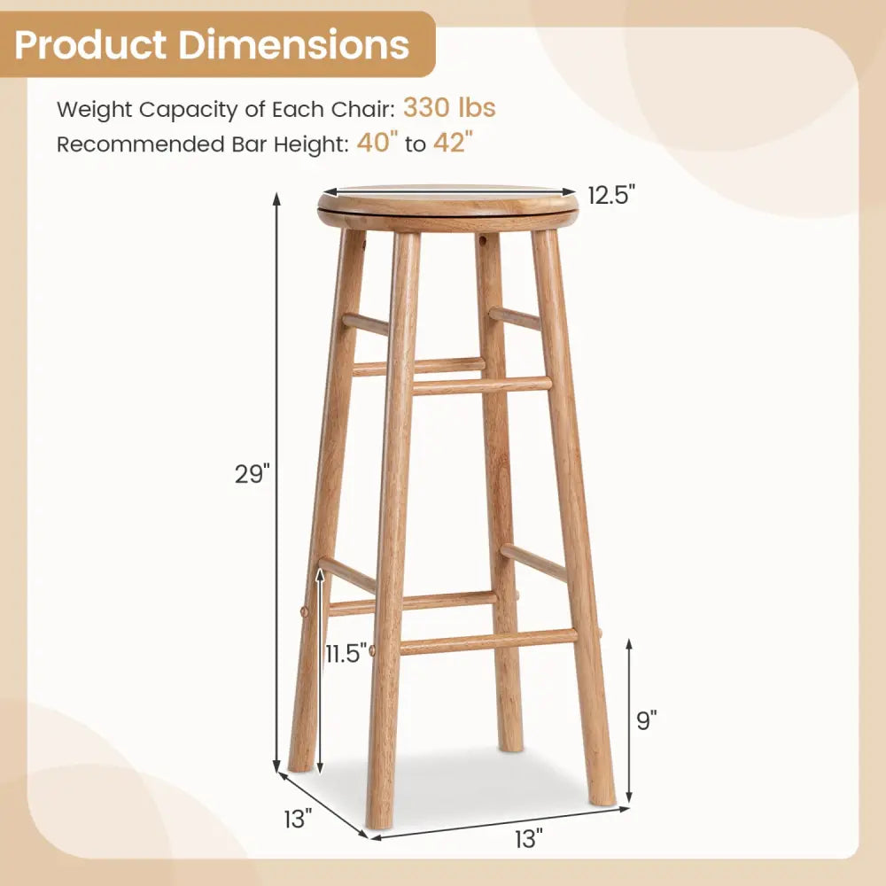 29’’ Swivel Bar Stools Set of 2 with Footrests & Crossbars-Natural - Natural - Bar Stools