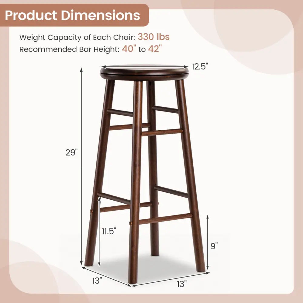 29’’ Swivel Bar Stools Set of 2 with Footrests & Crossbars-Walnut - Walnut - Bar Stools