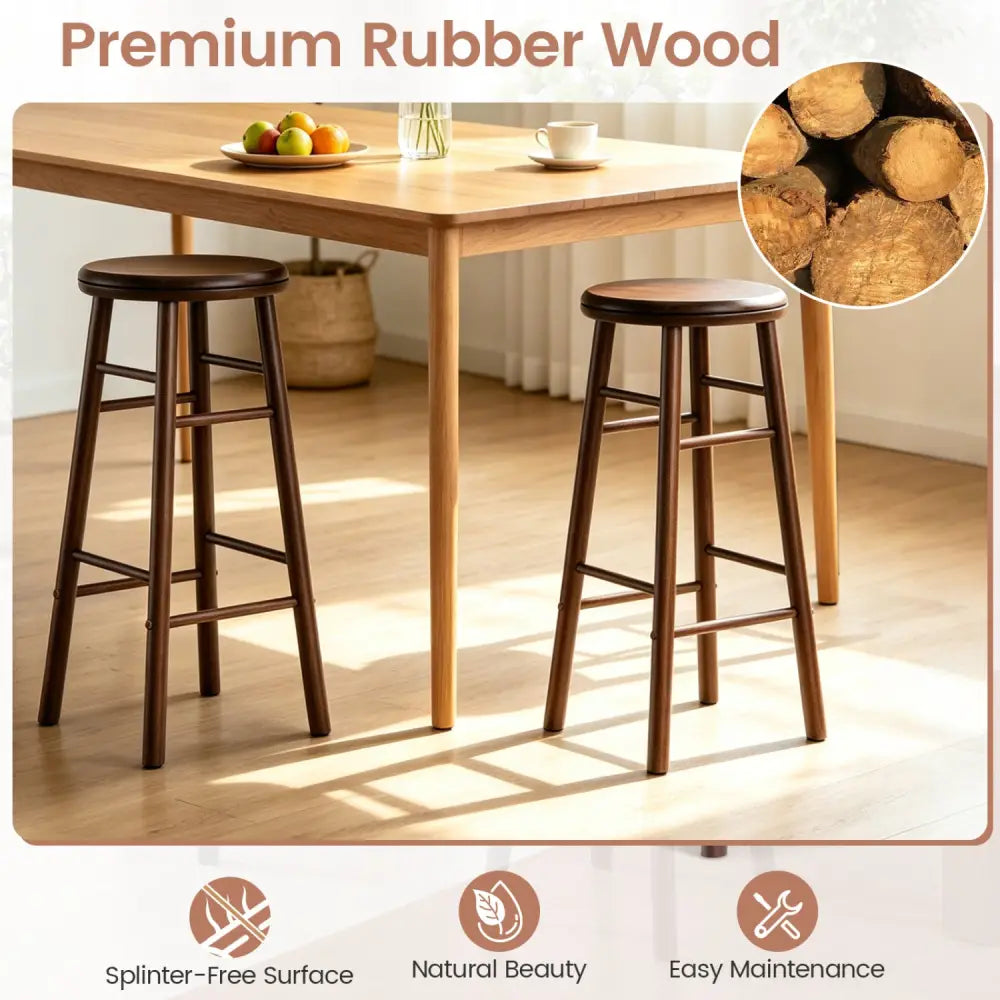 29’’ Swivel Bar Stools Set of 2 with Footrests & Crossbars-Walnut - Walnut - Bar Stools