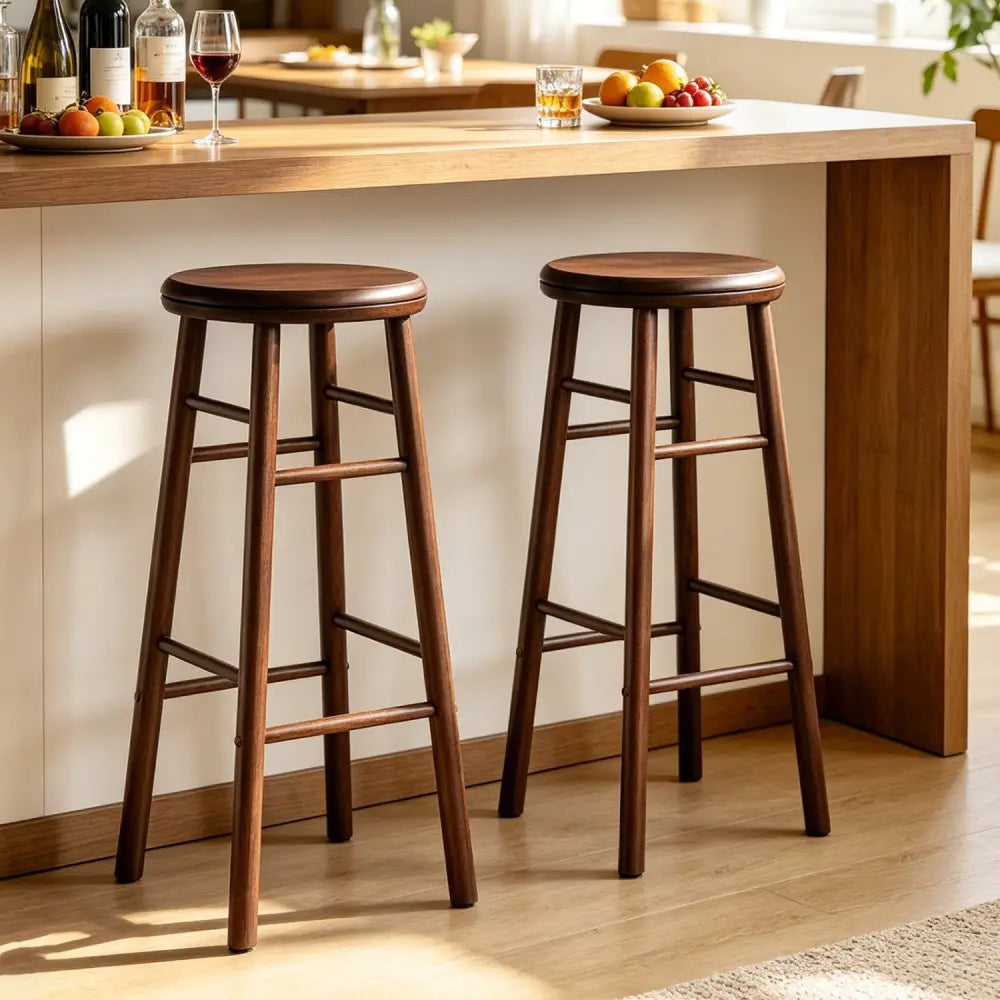 29’’ Swivel Bar Stools Set of 2 with Footrests & Crossbars-Walnut - Walnut - Bar Stools