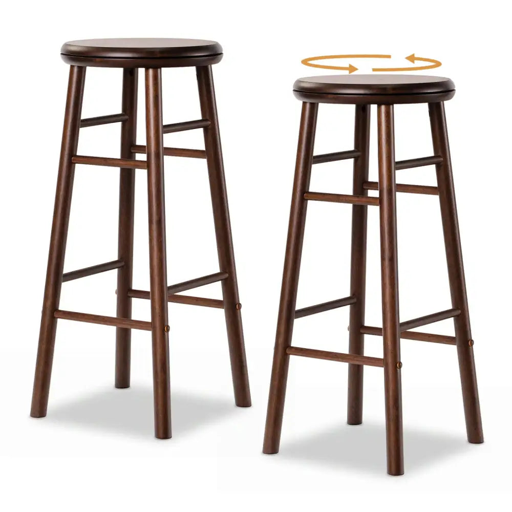 29’’ Swivel Bar Stools Set of 2 with Footrests & Crossbars-Walnut - Walnut - Bar Stools