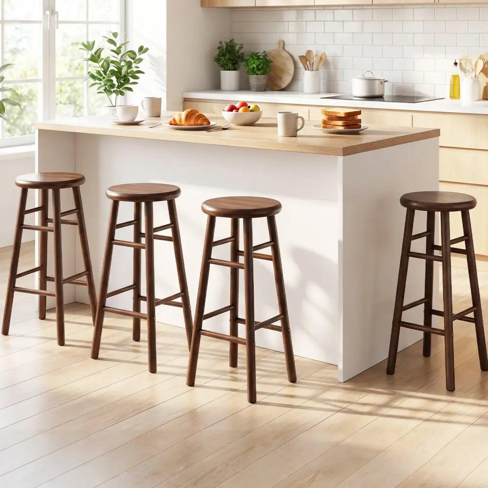 29’’ Swivel Bar Stools Set of 2 with Footrests & Crossbars-Walnut - Walnut - Bar Stools