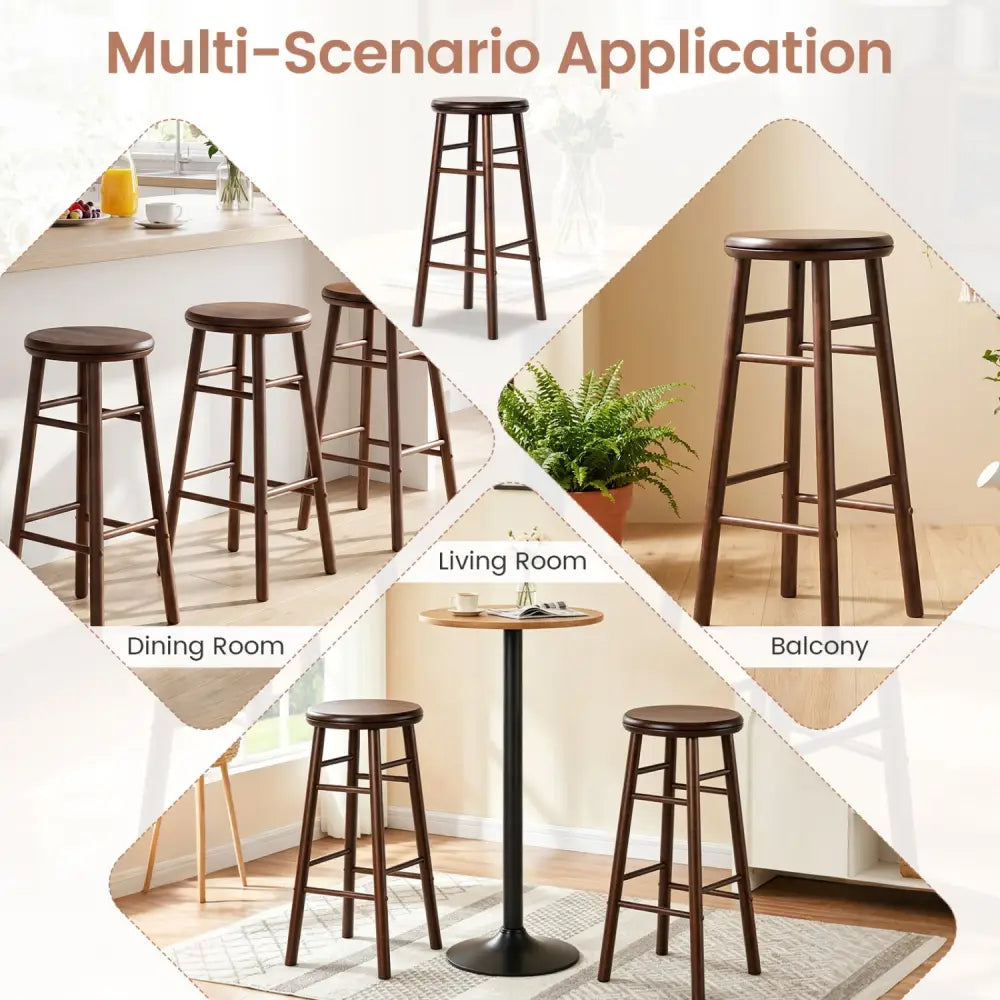 29’’ Swivel Bar Stools Set of 2 with Footrests & Crossbars-Walnut - Walnut - Bar Stools