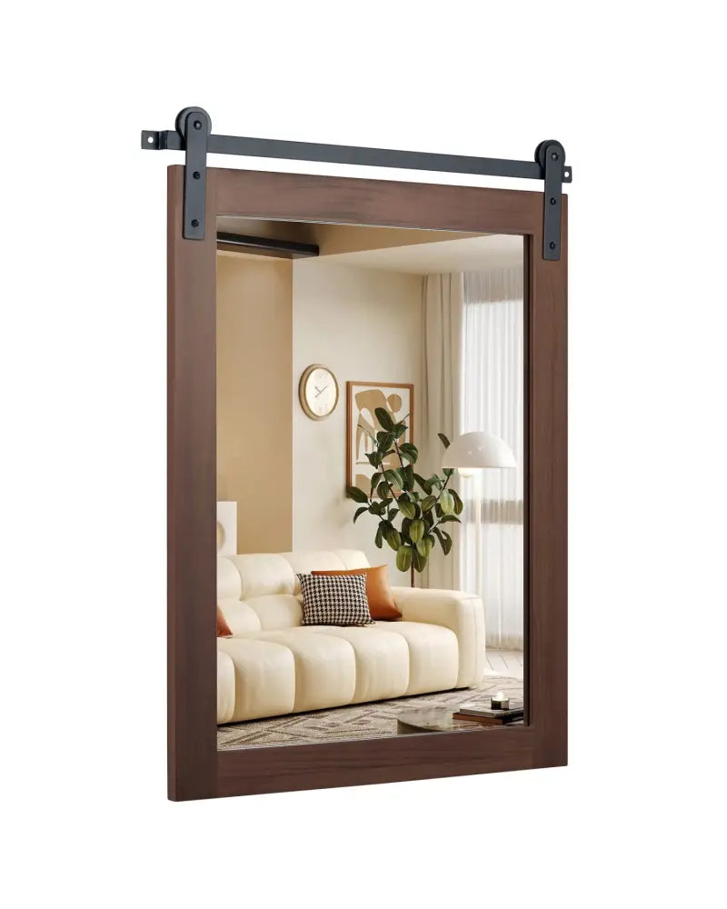 29’’ x 23’’ Rectangle Farmhouse Wall Mirror with Metal Bracket for Bathroom-Rustic Brown - Rustic Brown - Wall Mirrors