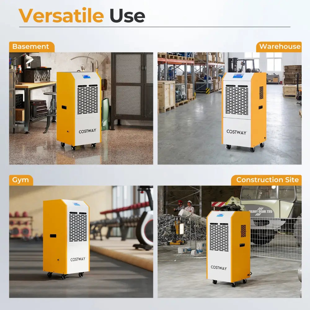 290 Pints Commercial Dehumidifier with Pump and Drain Hose for Basement Warehouse-Yellow - Yellow - Dehumidifiers