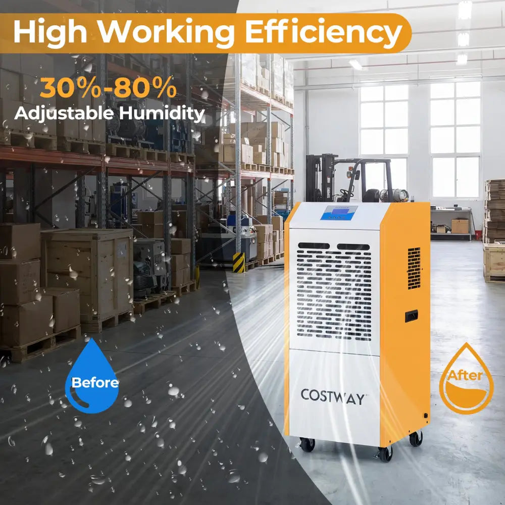 290 Pints Commercial Dehumidifier with Pump and Drain Hose for Basement Warehouse-Yellow - Yellow - Dehumidifiers