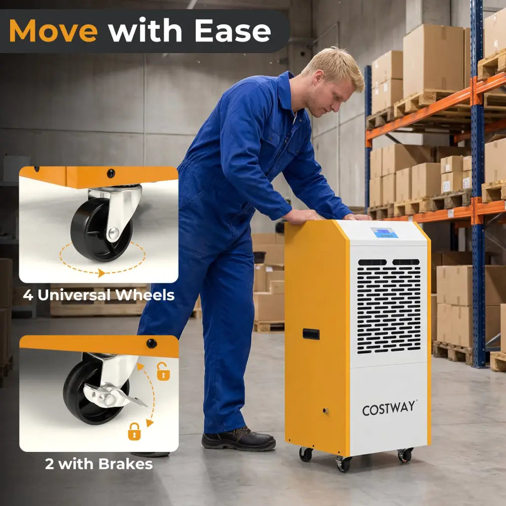 290 Pints Commercial Dehumidifier with Pump and Drain Hose for Basement Warehouse-Yellow - Yellow - Dehumidifiers