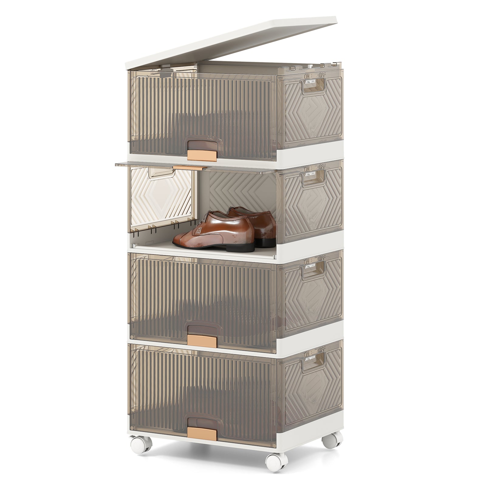3/4/5/6-Cube Stackable Storage Bins with Detachable Wheels-4 Cube