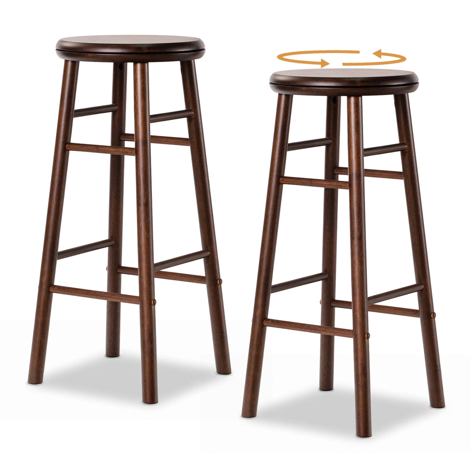 29" Swivel Bar Stools Set of 2 with Footrests & Crossbars-Walnut