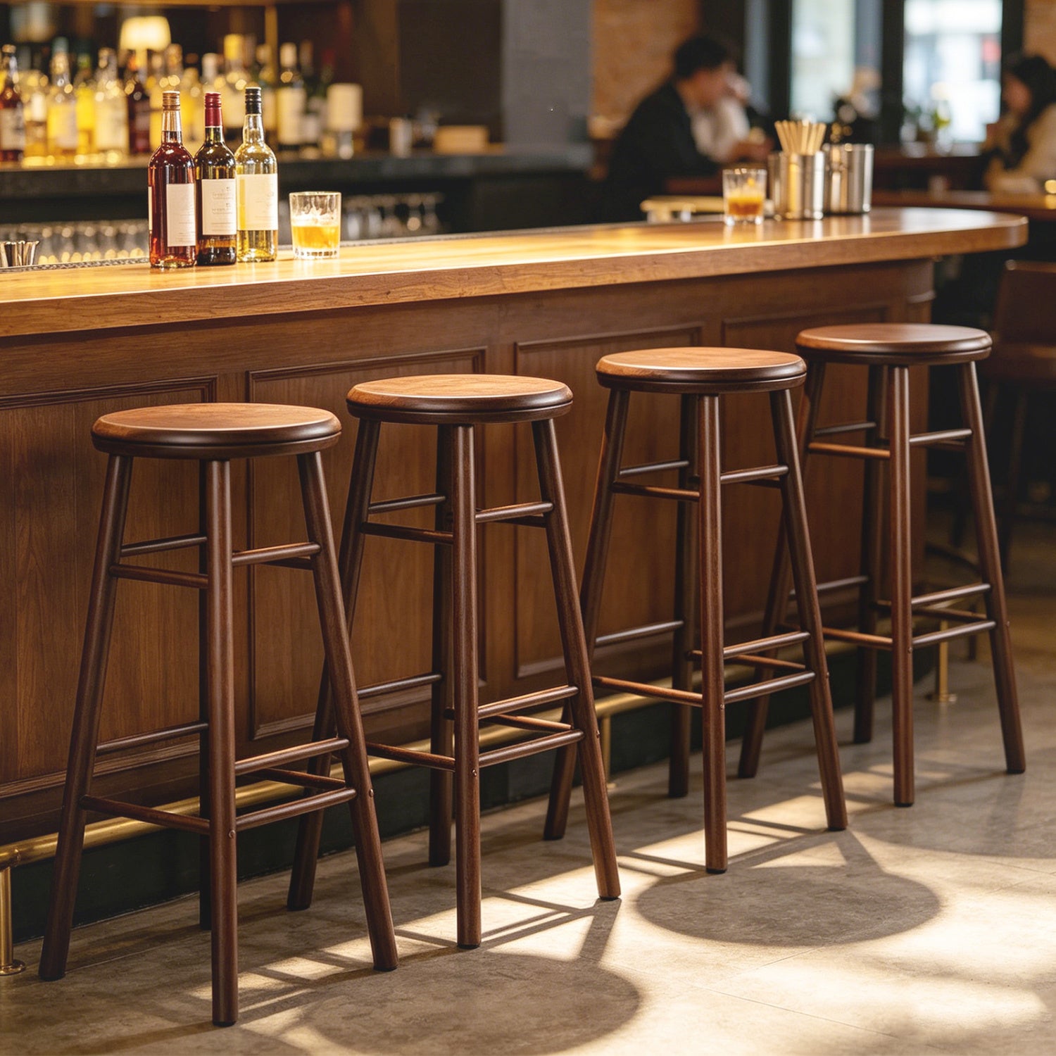 29" Swivel Bar Stools Set of 2 with Footrests & Crossbars-Walnut