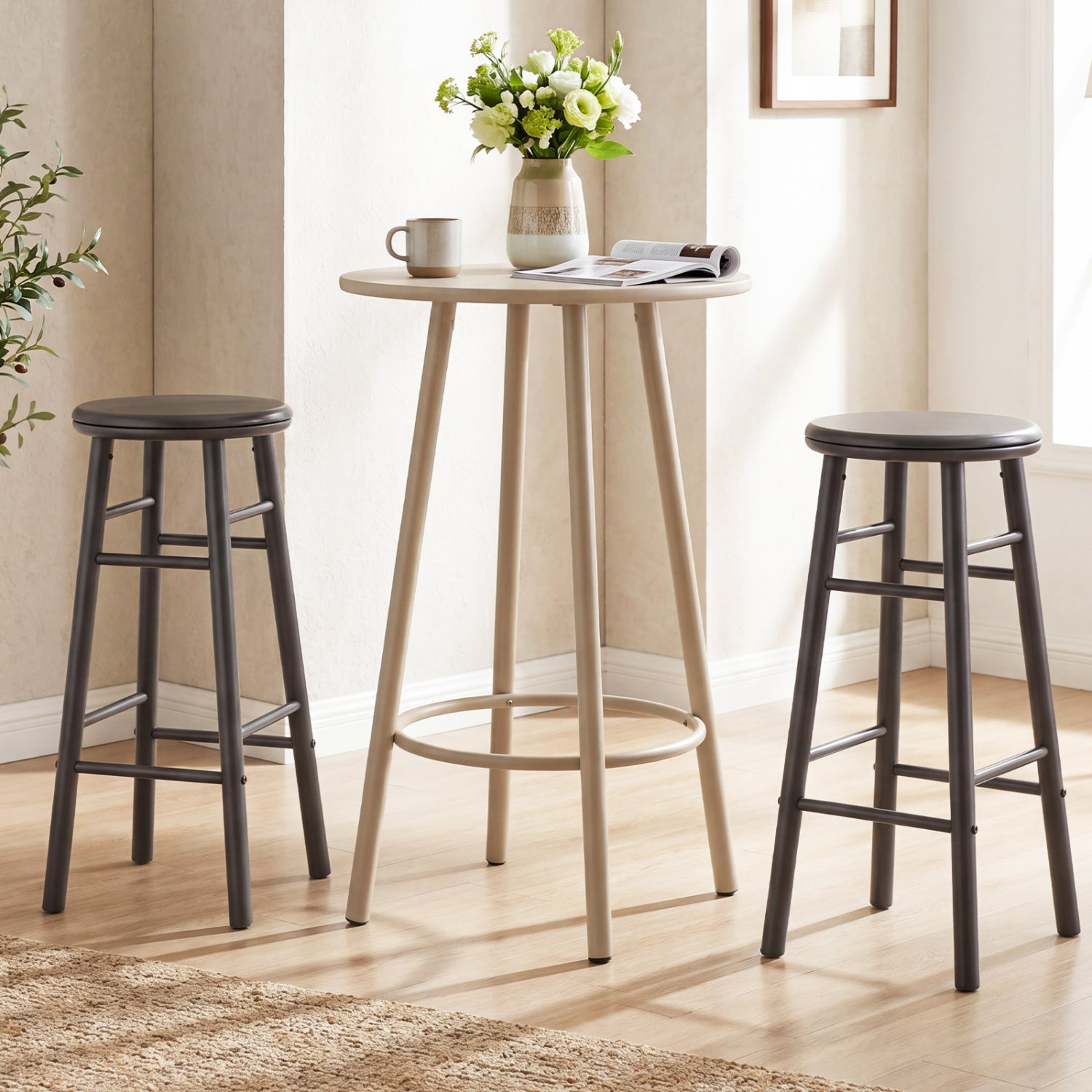 29" Swivel Bar Stools Set of 2 with Footrests & Crossbars-Gray