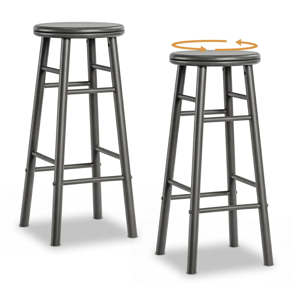 29" Swivel Bar Stools Set of 2 with Footrests & Crossbars-Gray