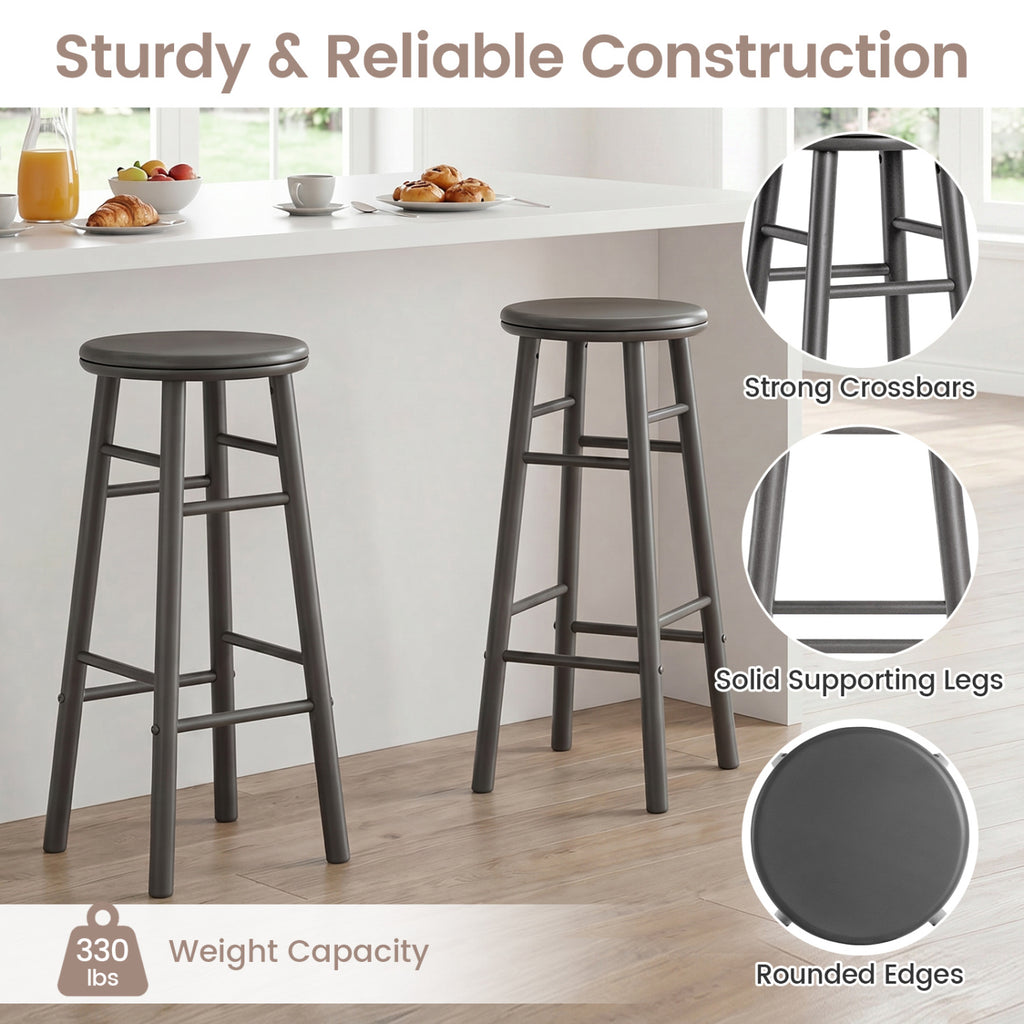 29" Swivel Bar Stools Set of 2 with Footrests & Crossbars-Gray