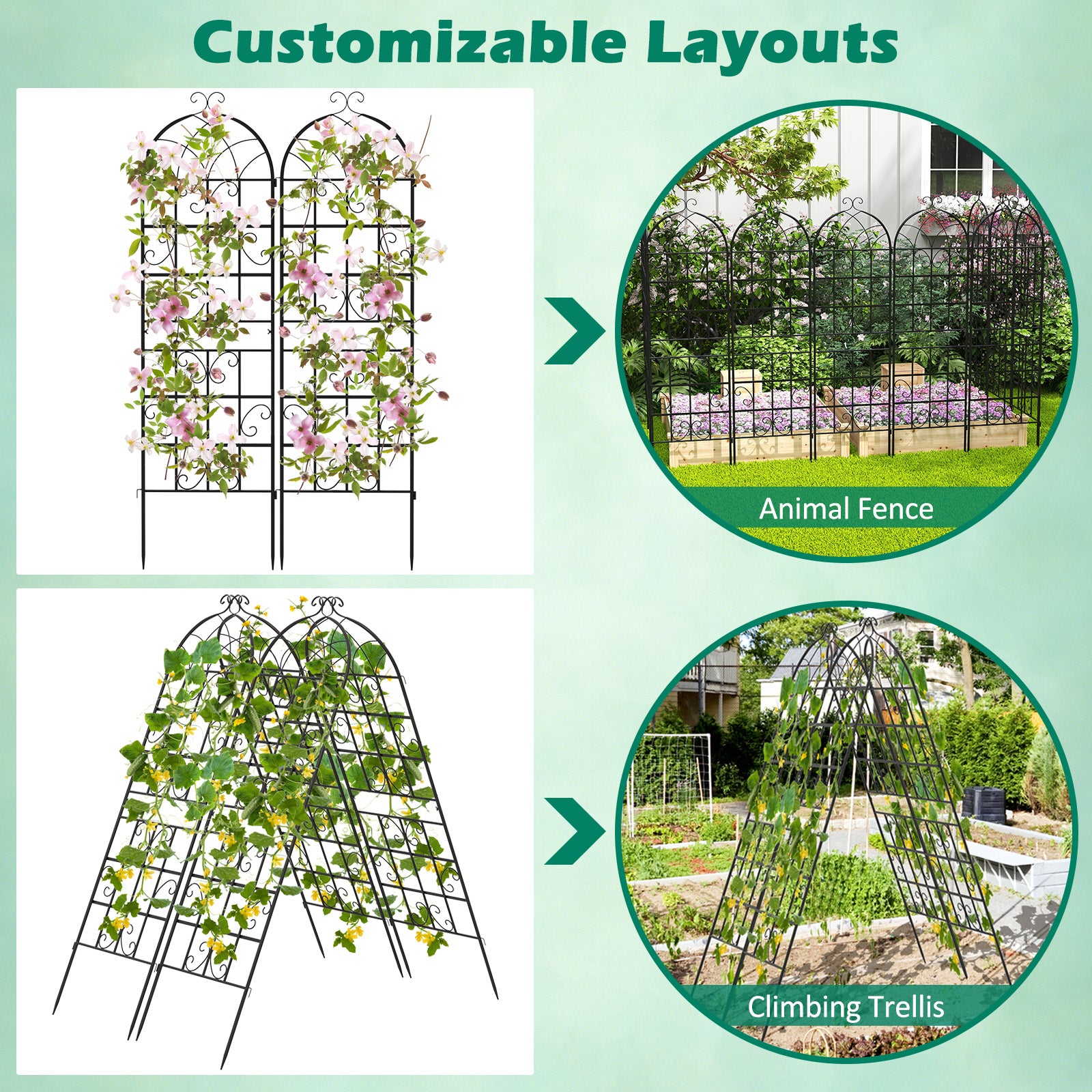 2/4 Pack 71 x 20 Inch Metal Garden Trellis for Climbing Plants-Set of 4