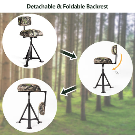 Swivel Hunting Chair Tripod Blind Stool with Detachable Backrest