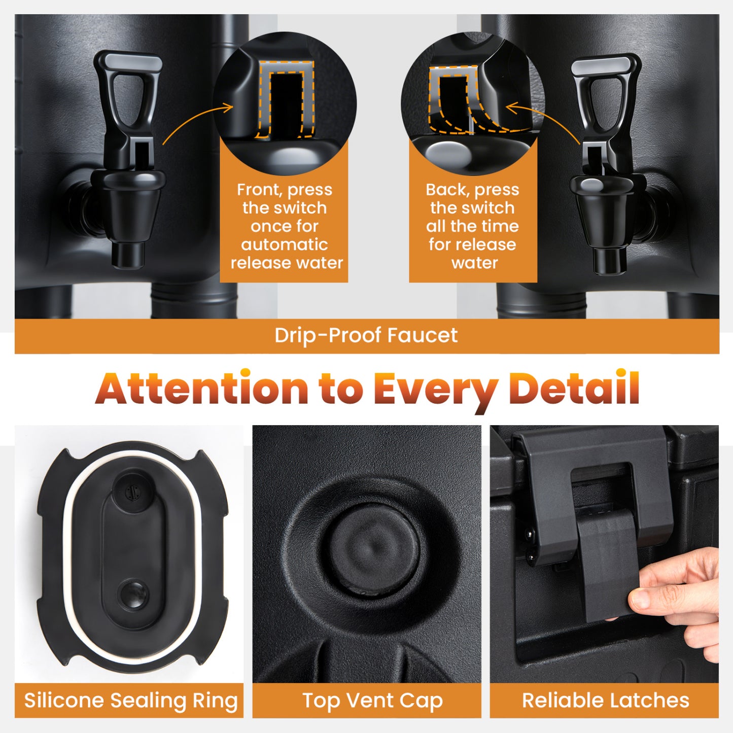 2.6 Gal Insulated Beverage Dispenser with Handles and Two-Stage Faucet-Black