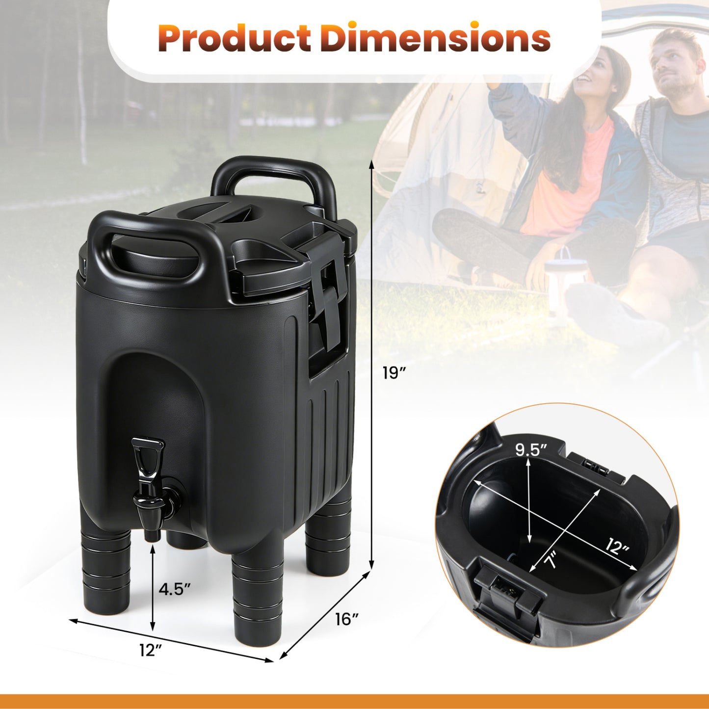 2.6 Gal Insulated Beverage Dispenser with Handles and Two-Stage Faucet-Black