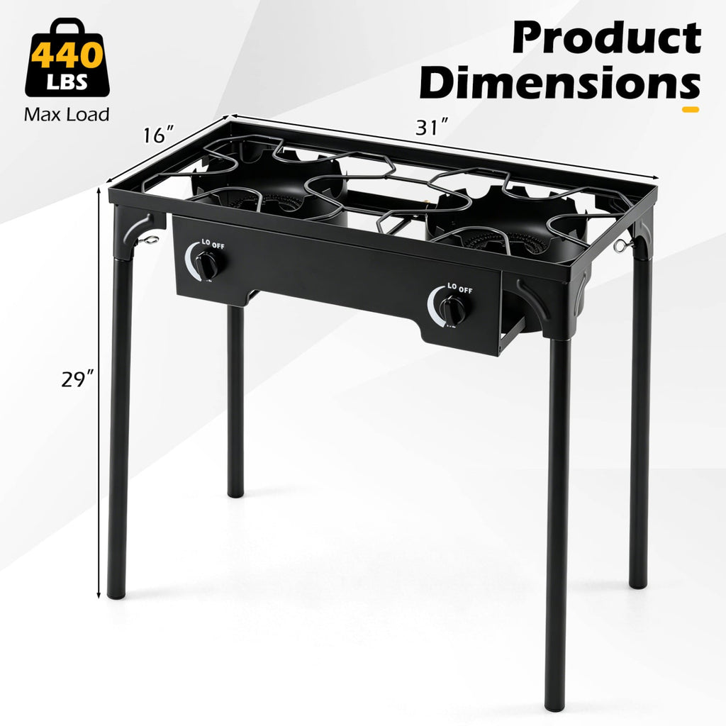 2 Burner Propane Stove 160000 BTU with Adjustable Regulator & Hose for Camping BBQ-Black