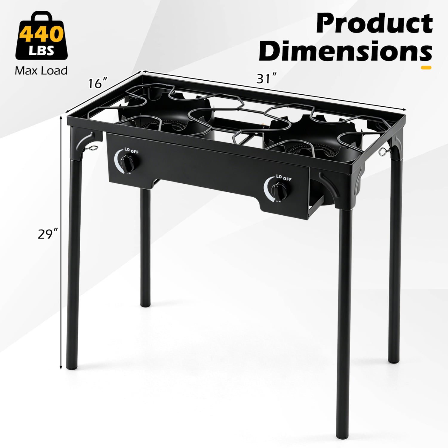 2 Burner Propane Stove 160000 BTU with Adjustable Regulator & Hose for Camping BBQ-Black