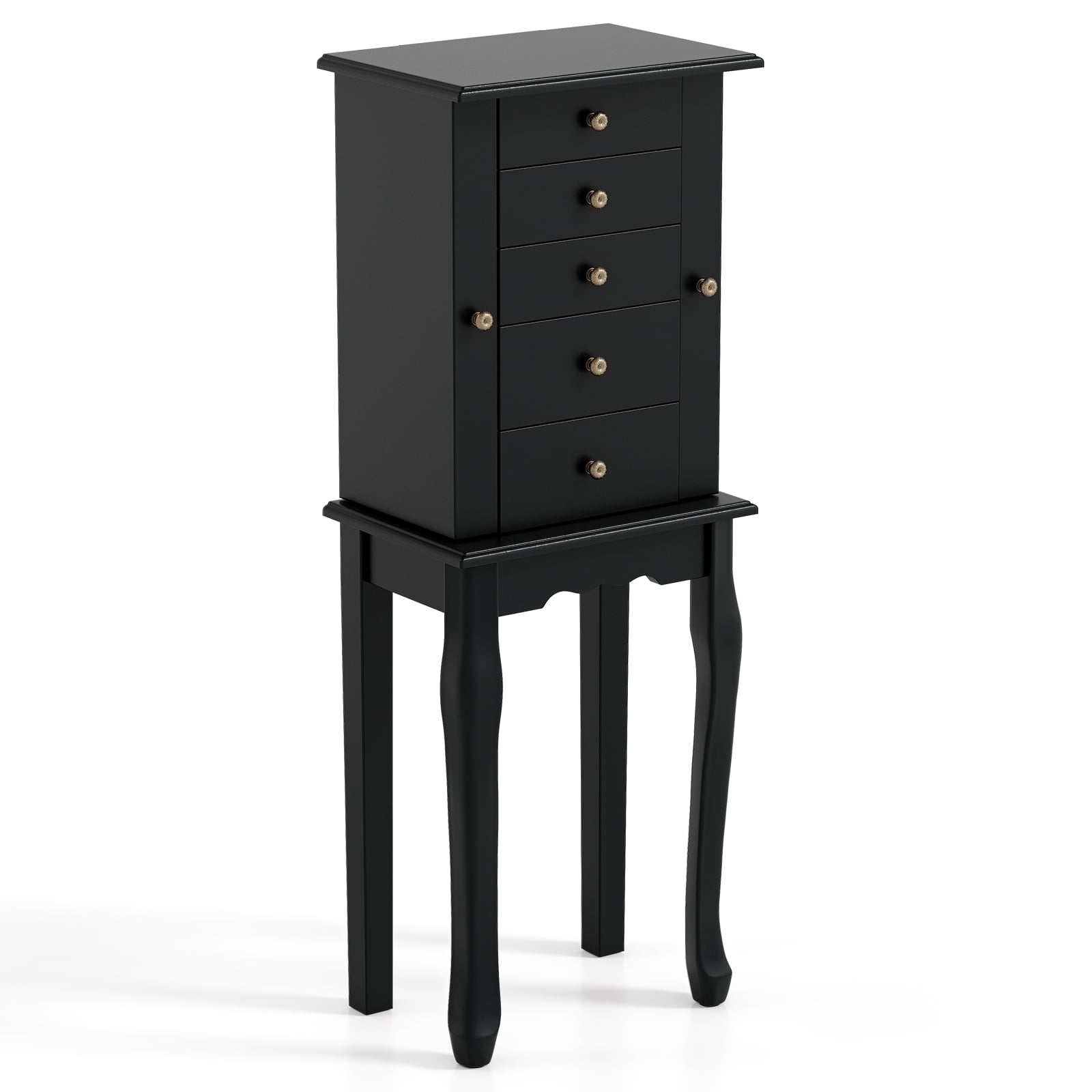2 Colors Armoire Storage Standing Jewelry Cabinet with Mirror-Black