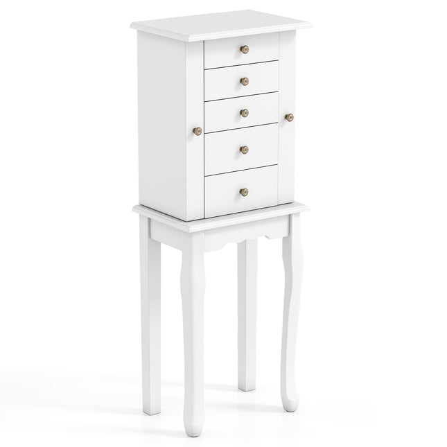 2 Colors Armoire Storage Standing Jewelry Cabinet with Mirror-White