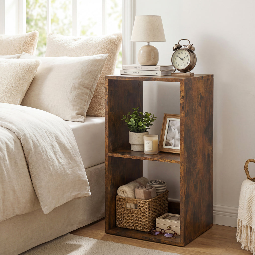 2 Cube Bookshelf with Back Guardrail for Living Room Bedroom-Rustic Brown