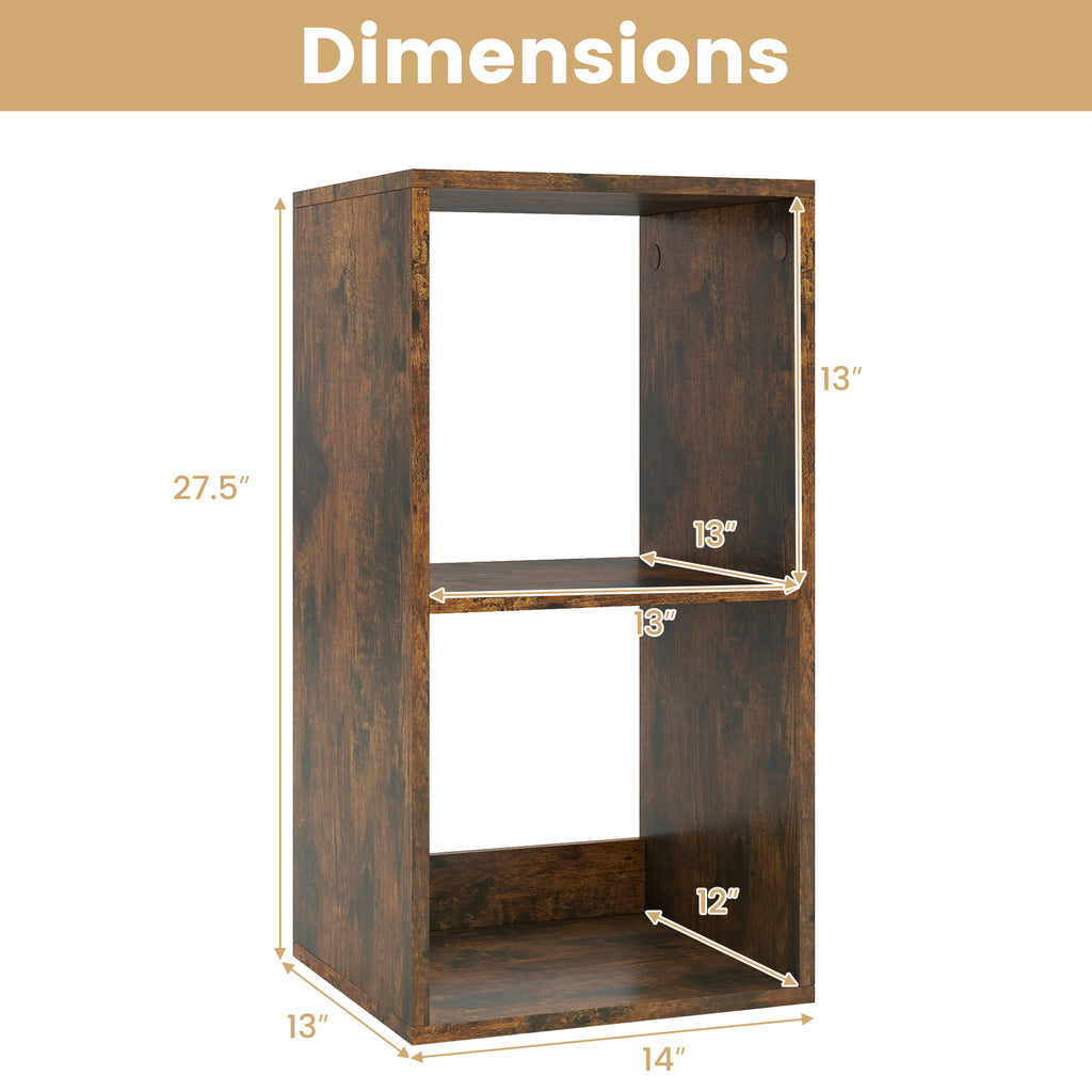 2 Cube Bookshelf with Back Guardrail for Living Room Bedroom-Rustic Brown