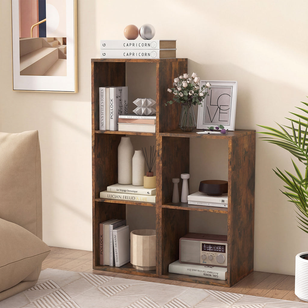 2 Cube Bookshelf with Back Guardrail for Living Room Bedroom-Rustic Brown